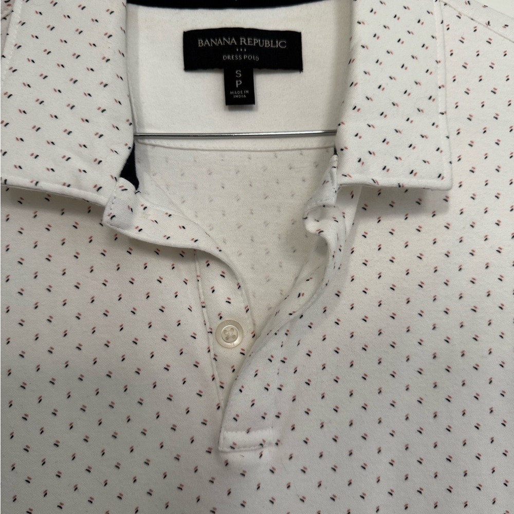 Banana Republic White and Black Patterned Polo Shirt